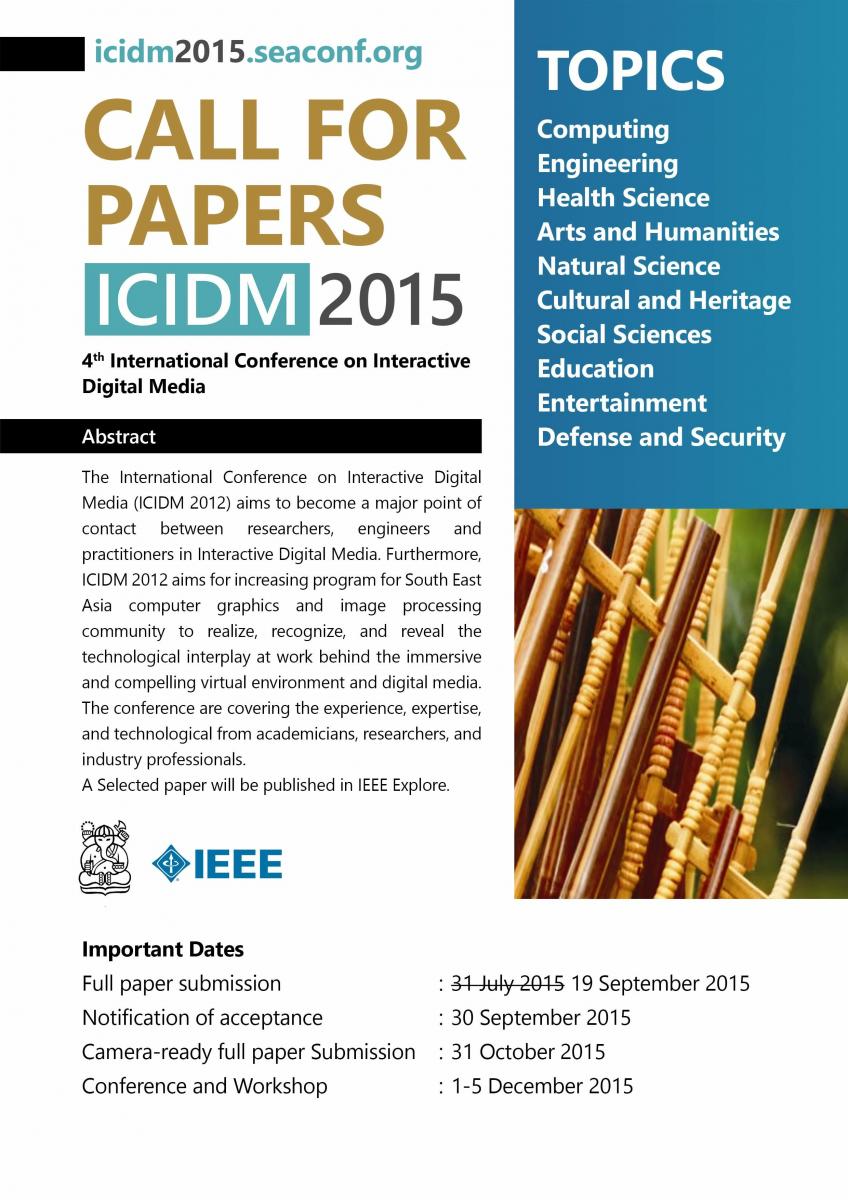 4th International Conference on Interactive Digital Media 2015: Call for Papers
