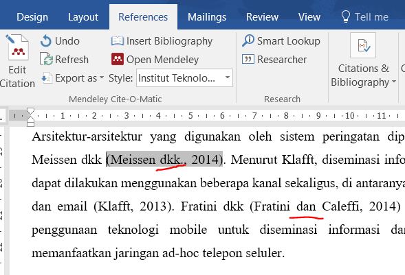 Microsoft Word paper citation style using Indonesian language